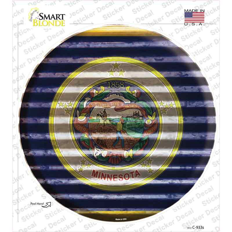 C-933s-M Minnesota Flag Corrugated Novelty Circle Sticker Decal - Medium