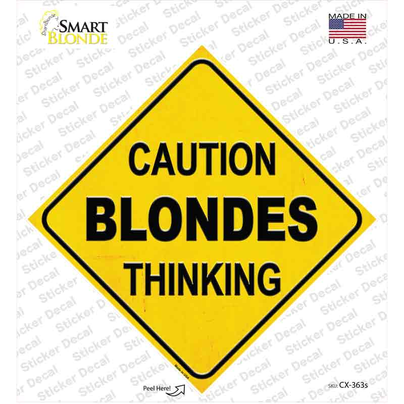 CX-363s-M Caution Blondes Thinking Novelty Diamond Sticker Decal - Medium