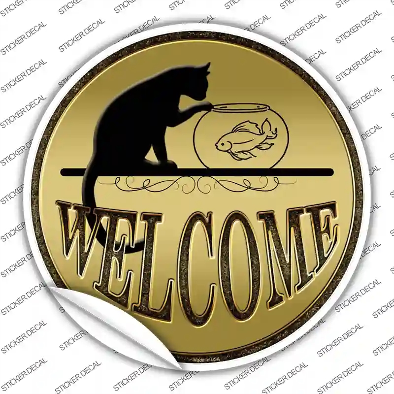 C-633s-XL Welcome with Cat Novelty Circle Sticker Decal - Extra Large