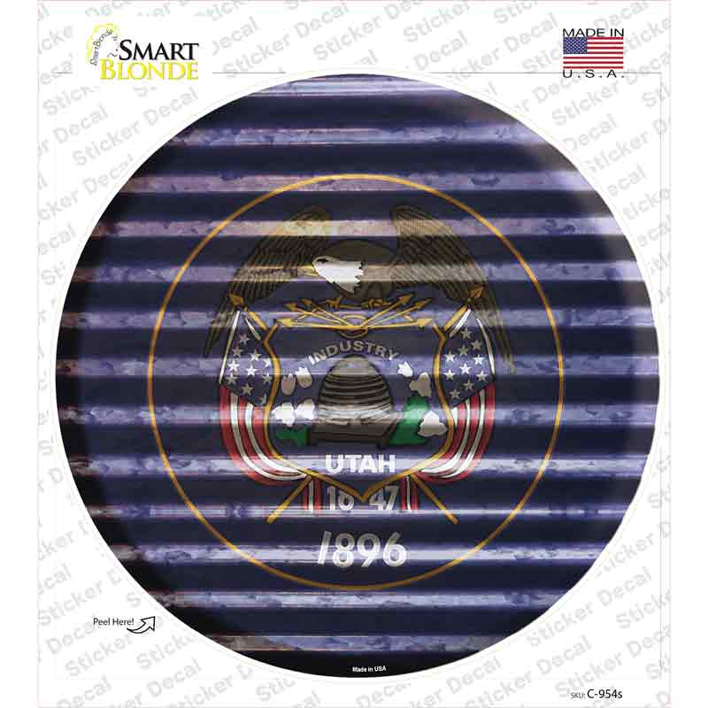 C-954s-M Utah Flag Corrugated Novelty Circle Sticker Decal - Medium