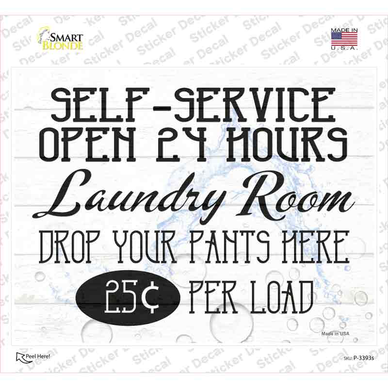 P-3393s-M Self Service Laundry Room Novelty Rectangle Sticker Decal - Medium