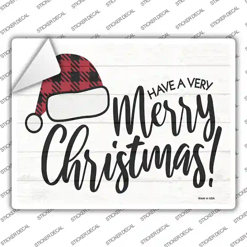 P-3433s-L Merry Christmas Hat Novelty Rectangle Sticker Decal - Large