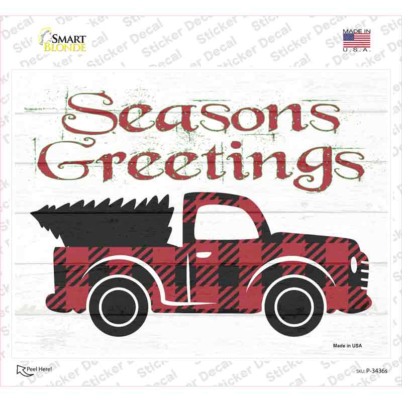 P-3436s-M Seasons Greetings Truck Novelty Rectangle Sticker Decal - Medium