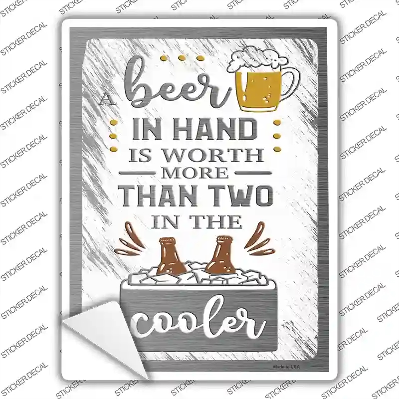 P-3576s-L Beer in Hand Novelty Rectangle Sticker Decal - Large