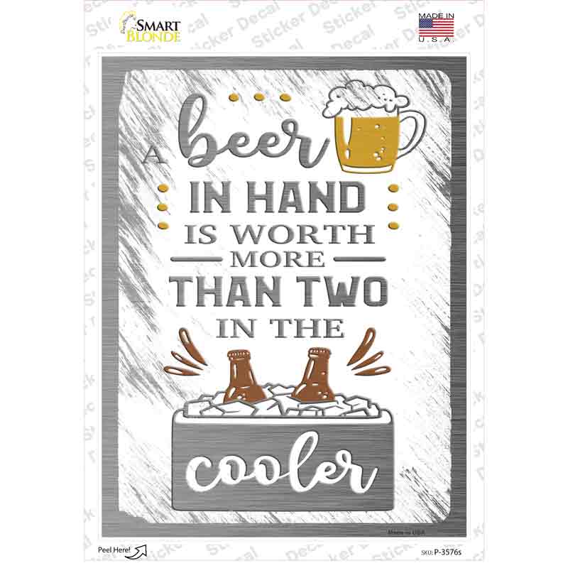 P-3576s-M Beer in Hand Novelty Rectangle Sticker Decal - Medium