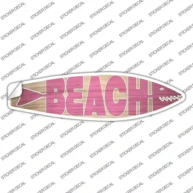 SB-410s-L Pink Beach Novelty Surfboard Sticker Decal - Large