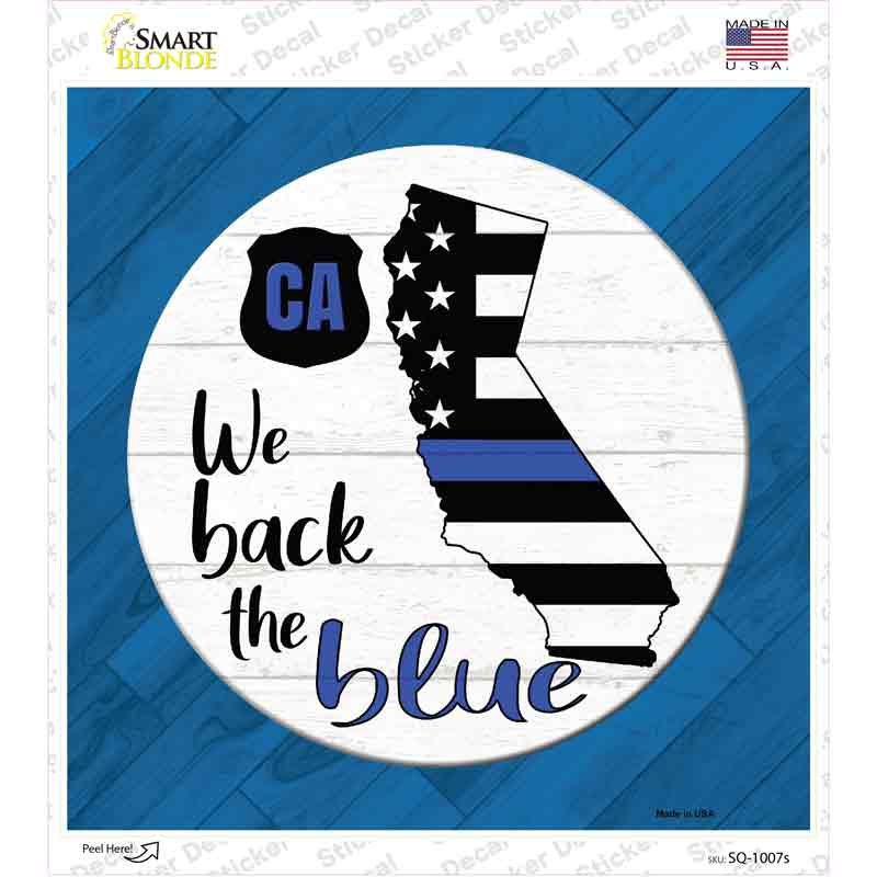 SQ-1007s-M California Back the Blue Novelty Square Sticker Decal - Medium
