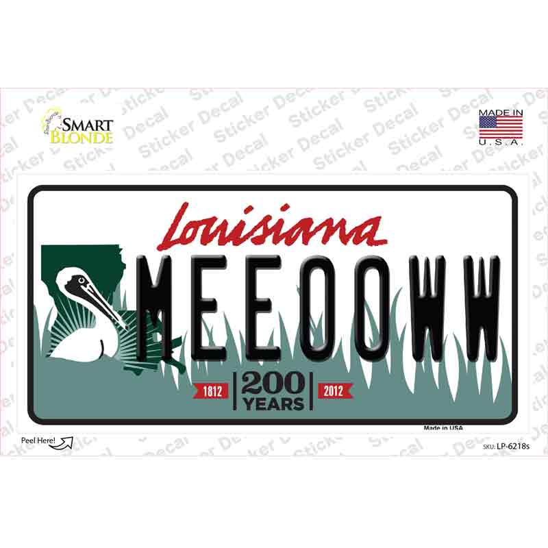 LP-6218s-M Meeooww Louisiana Novelty Sticker Decal - Medium