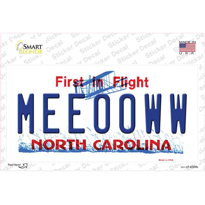 LP-6504s-M Meeooww North Carolina Novelty Sticker Decal - Medium