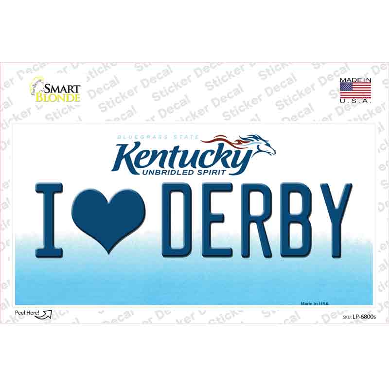 LP-6800s-M I Love Derby Kentucky Novelty Sticker Decal - Medium