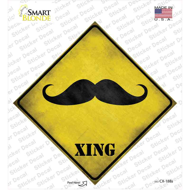 CX-188s-M Classic Moustache Xing Novelty Diamond Sticker Decal - Medium