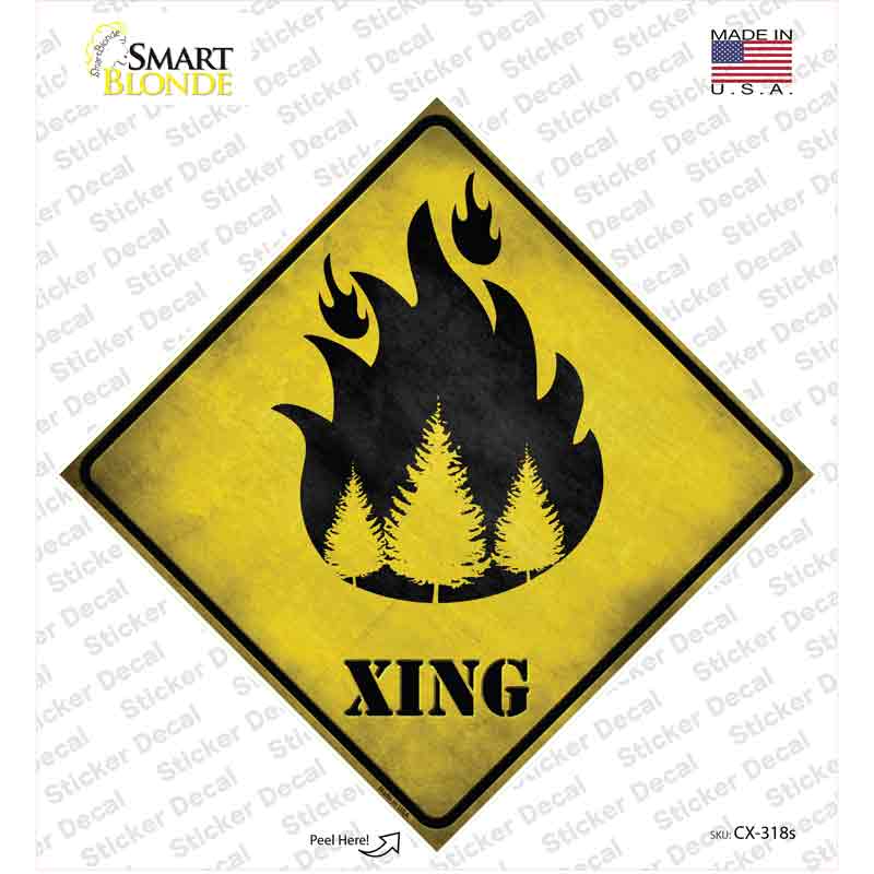 CX-318s-M Forest Fire Xing Novelty Diamond Sticker Decal - Medium