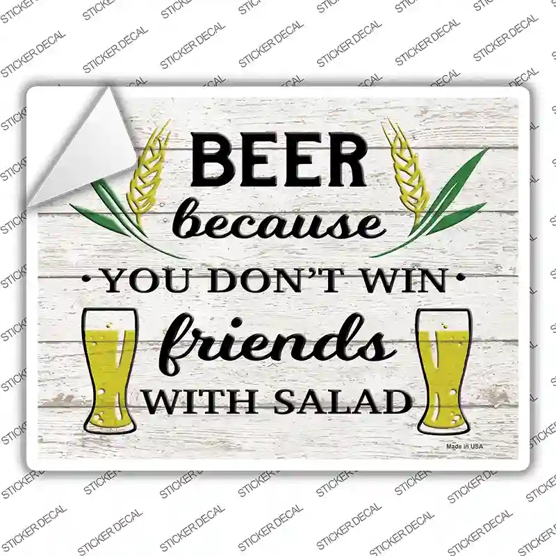 P-3586s-S Win Friends with Salad Novelty Rectangle Sticker Decal - Small