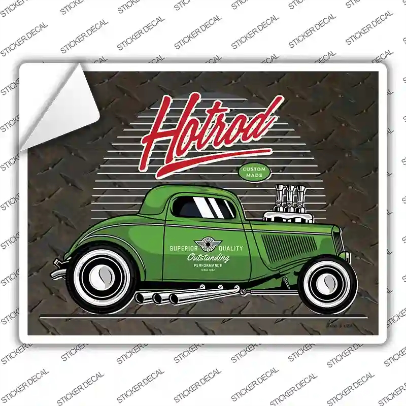 P-3694s-L Green Hotrod Novelty Rectangle Sticker Decal - Large