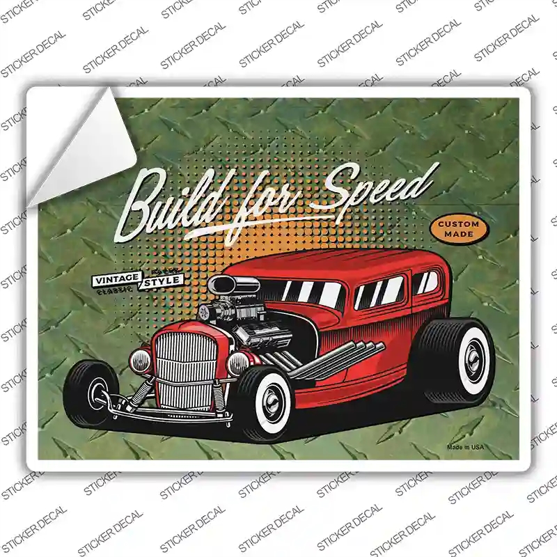 P-3696s-XL Build for Speed Red Hotrod Novelty Rectangle Sticker Decal - Extra Large