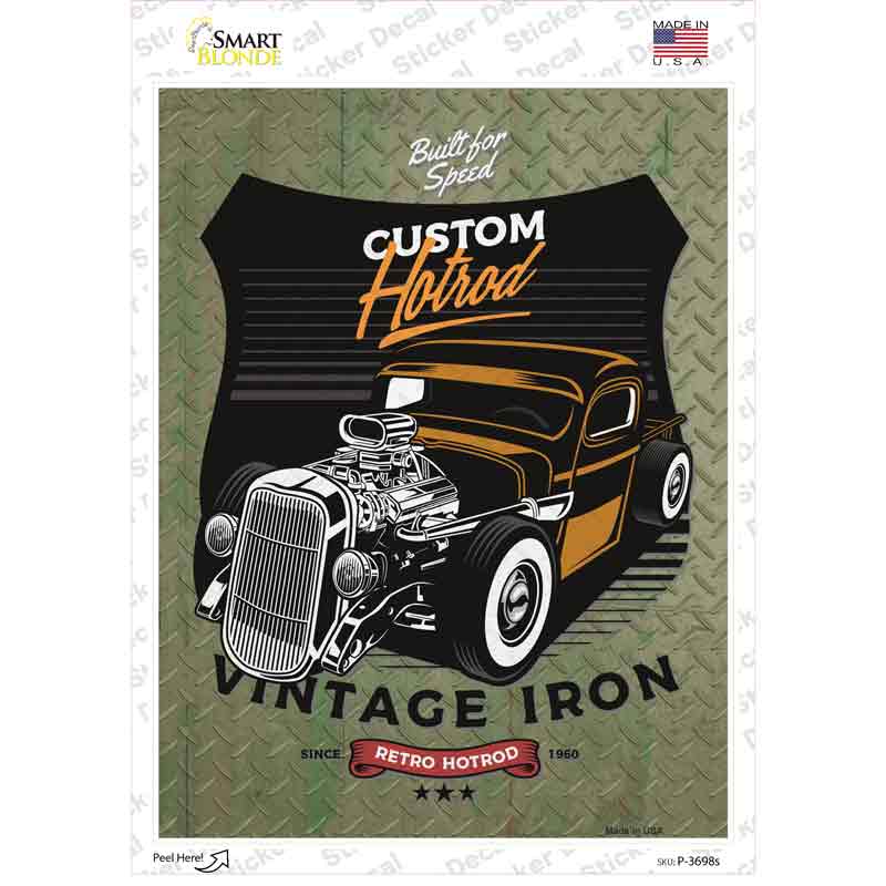 P-3698s-M Retro Hotrod Novelty Rectangle Sticker Decal - Medium