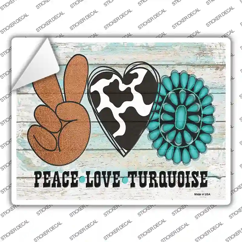 P-3701s-S Peace Love Turquoise Novelty Rectangle Sticker Decal - Small