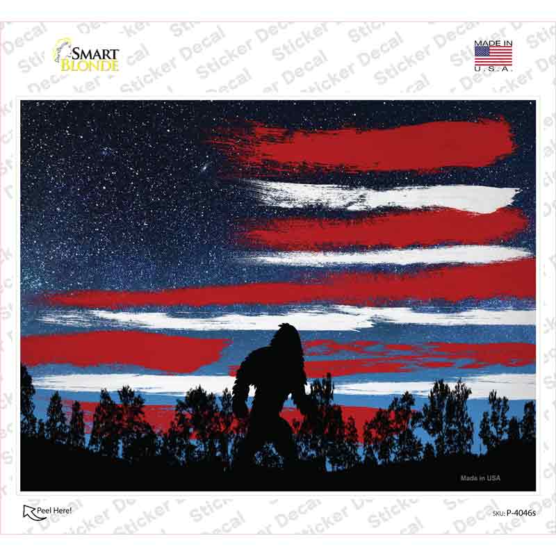 P-4046s-M Bigfoot American Flag Novelty Rectangle Sticker Decal - Medium