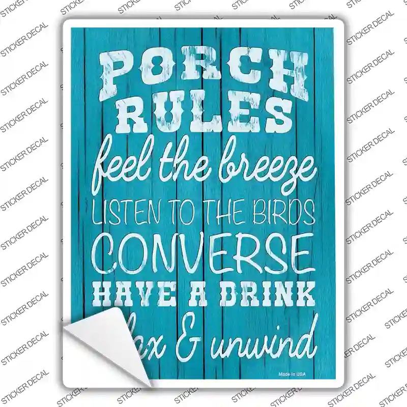 P-4053s-XL Porch Rules Novelty Rectangle Sticker Decal - Extra Large
