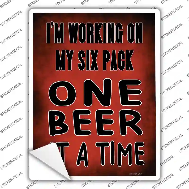 P-4071s-S Working on My Six Pack Novelty Rectangle Sticker Decal - Small