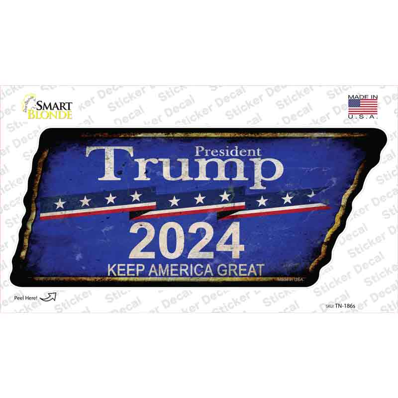 TN-186s-M Trump 2024 Novelty Rusty Tennessee Shape Sticker Decal - Medium