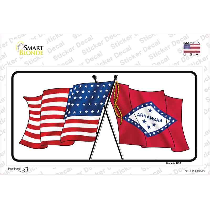 LP-11464s-M Arkansas Crossed US Flag Novelty Sticker Decal - Medium
