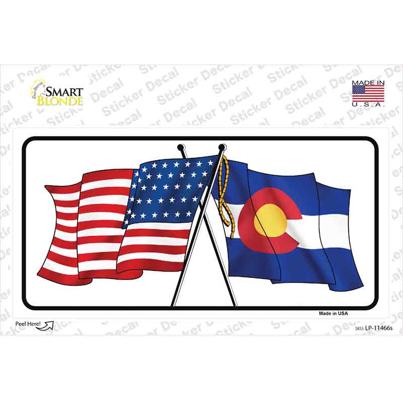 LP-11466s-M Colorado Crossed US Flag Novelty Sticker Decal - Medium