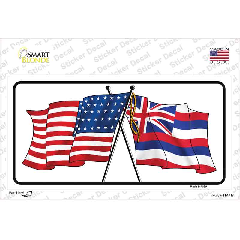 LP-11471s-M Hawaii Crossed US Flag Novelty Sticker Decal - Medium