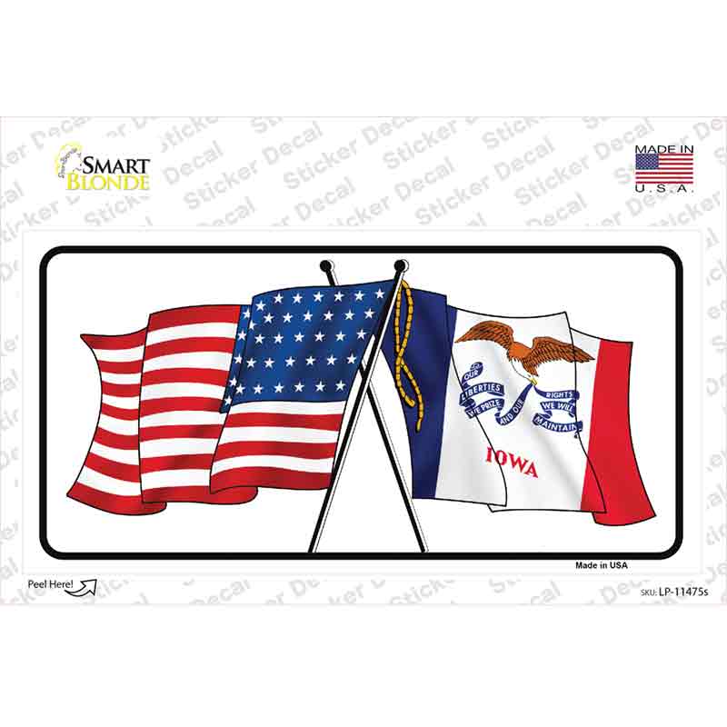 LP-11475s-M Iowa Crossed US Flag Novelty Sticker Decal - Medium