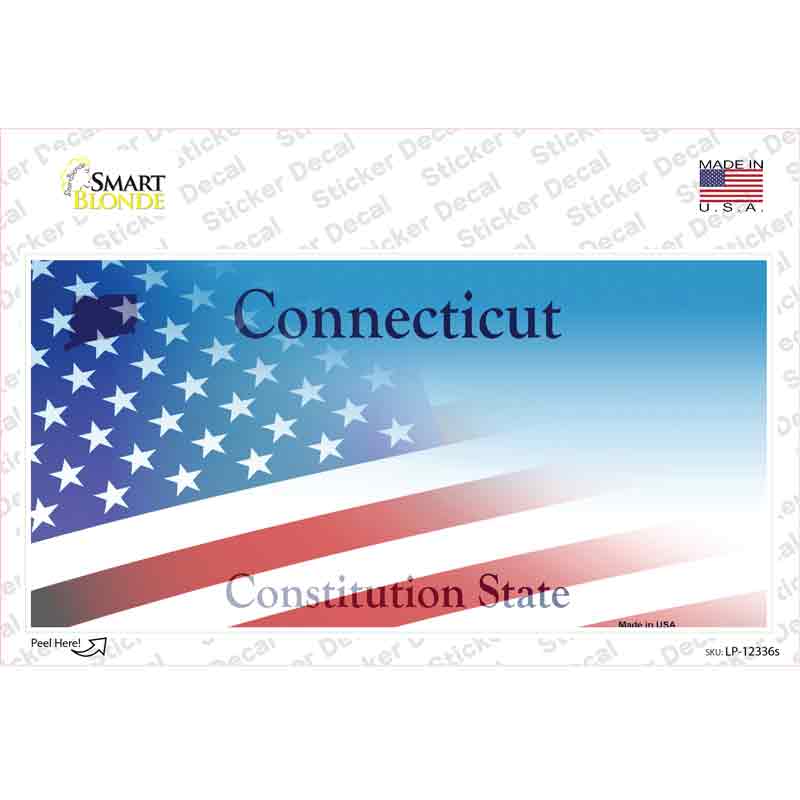 LP-12336s-M Connecticut with American Flag Novelty Sticker Decal - Medium