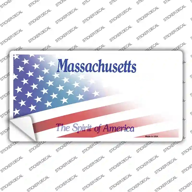 LP-12350s-S Massachusetts with American Flag Novelty Sticker Decal - Small