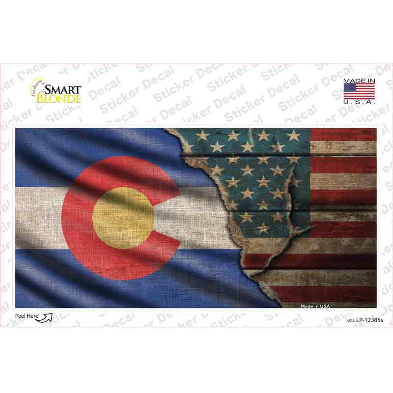 LP-12385s-M Colorado & American Flag Novelty Sticker Decal - Medium