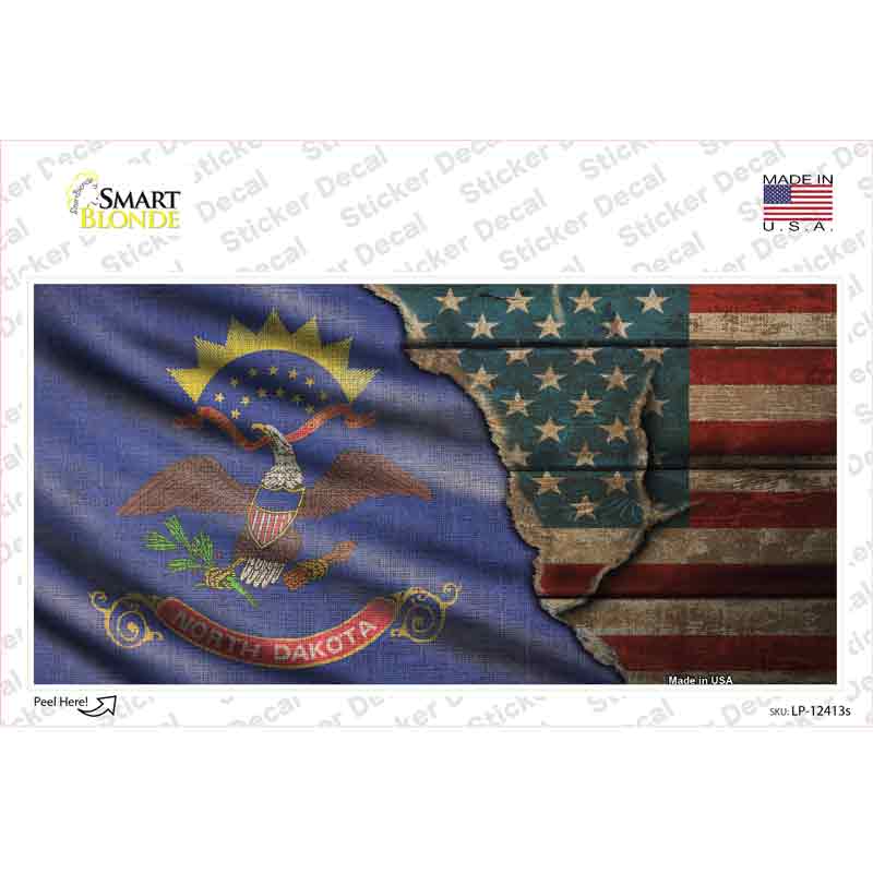 LP-12413s-M North Dakota & American Flag Novelty Sticker Decal - Medium