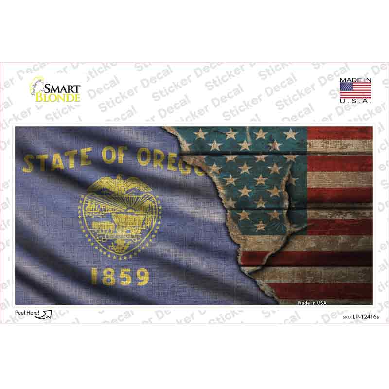 LP-12416s-M Oregon & American Flag Novelty Sticker Decal - Medium