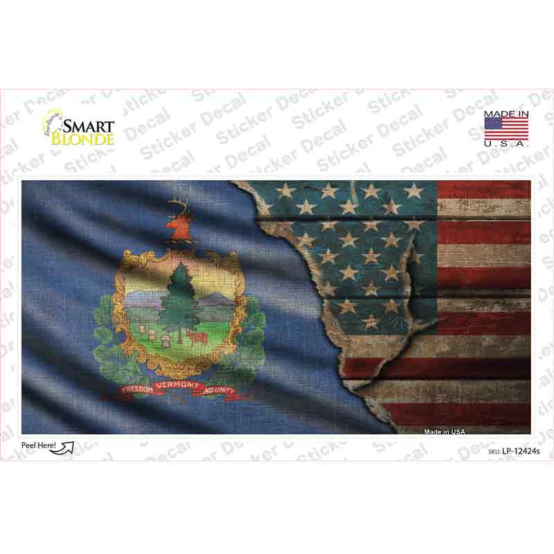 LP-12424s-M Vermont & American Flag Novelty Sticker Decal - Medium
