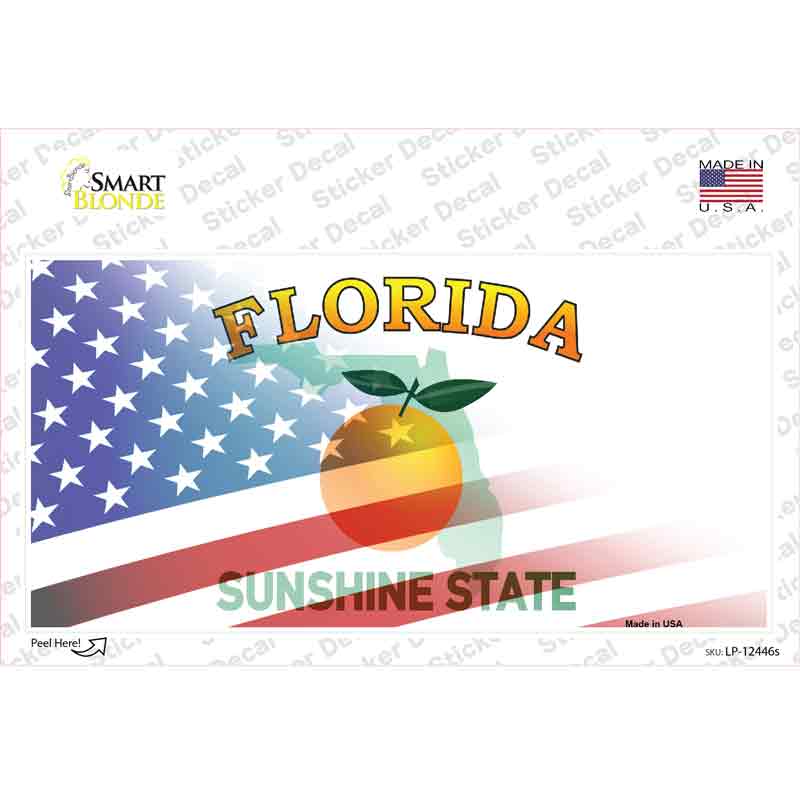 LP-12446s-M Florida Half American Flag Novelty Sticker Decal - Medium