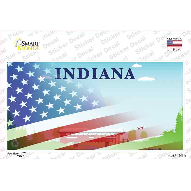 LP-12461s-M Indiana Bridge American Flag Novelty Sticker Decal - Medium