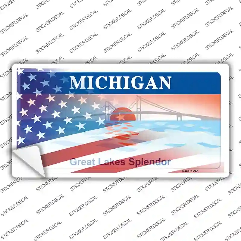 LP-12467s-S Michigan Half American Flag Novelty Sticker Decal - Small