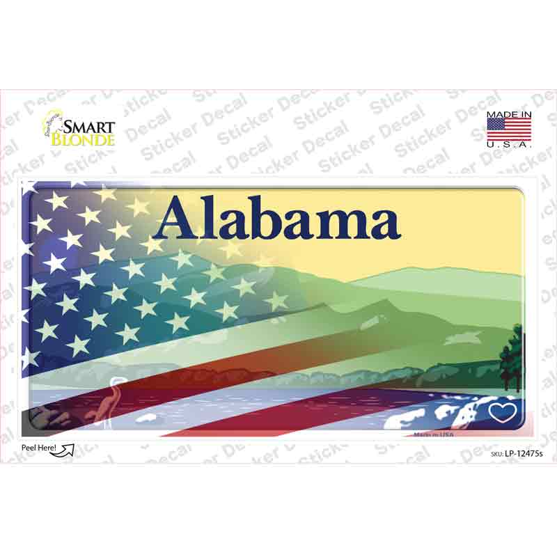 LP-12475s-M Alabama Half American Flag Novelty Sticker Decal - Medium