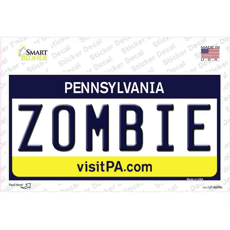 LP-6699s-M Zombie Pennsylvania State Novelty Sticker Decal - Medium