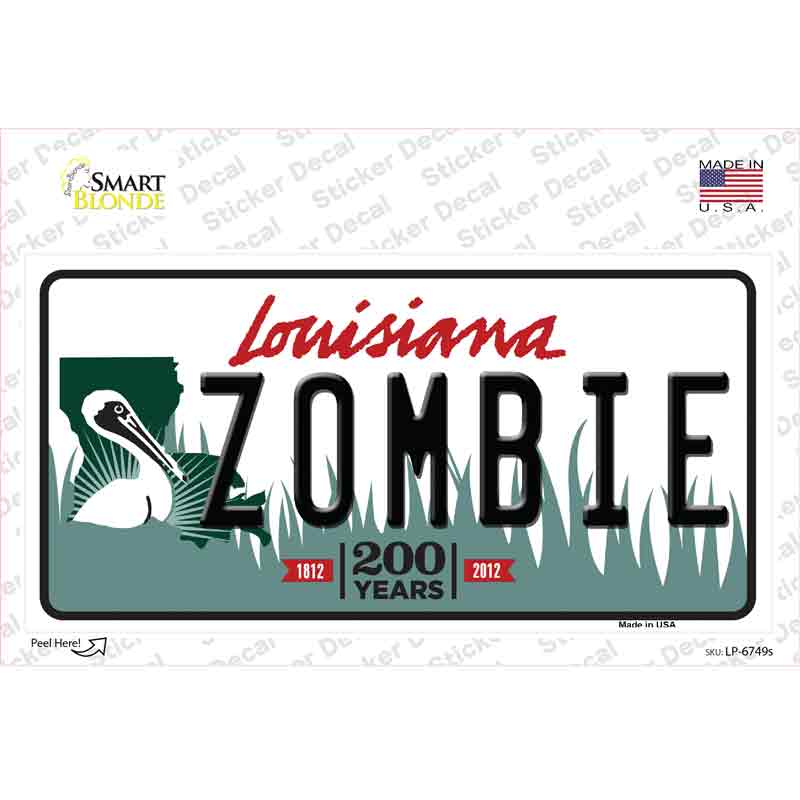 LP-6749s-M Zombie Louisiana Novelty Sticker Decal - Medium