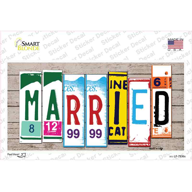 LP-7936s-M Married Wood Art Novelty Sticker Decal - Medium