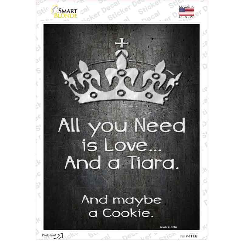 P-1113s-M Love & A Tiara Novelty Rectangle Sticker Decal - Medium
