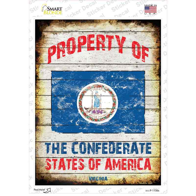 P-1156s-M Property of Virginia Novelty Rectangle Sticker Decal - Medium