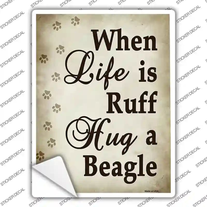 P-1604s-L Hug A Beagle Novelty Rectangle Sticker Decal - Large