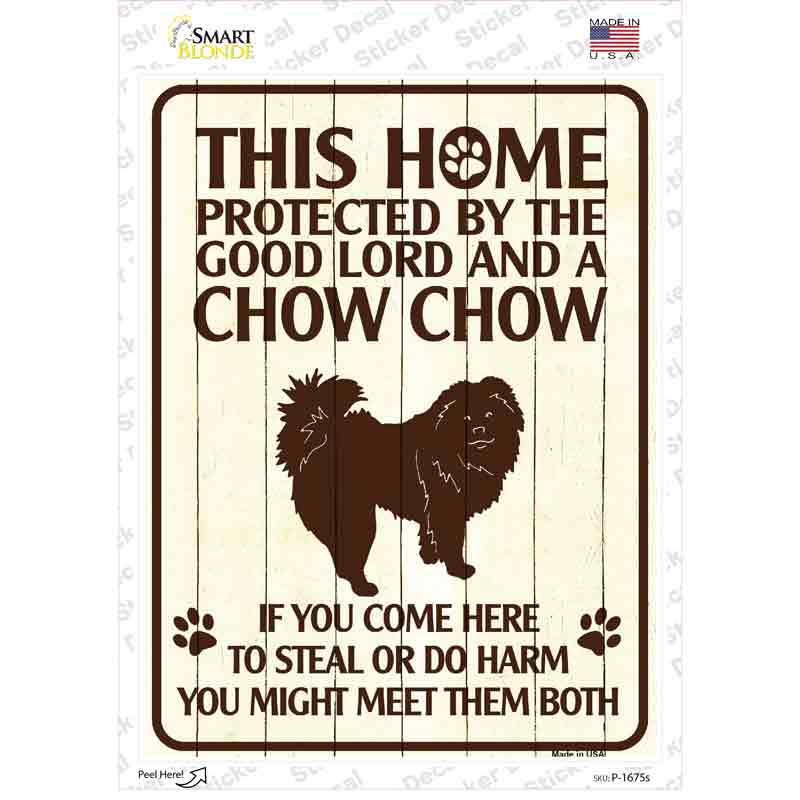 P-1675s-M Protected by A Chow Chow Novelty Rectangle Sticker Decal - Medium
