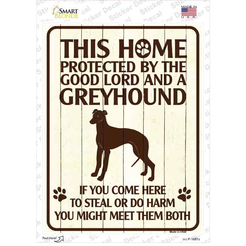 P-1681s-M Protected by A Greyhound Novelty Rectangle Sticker Decal - Medium