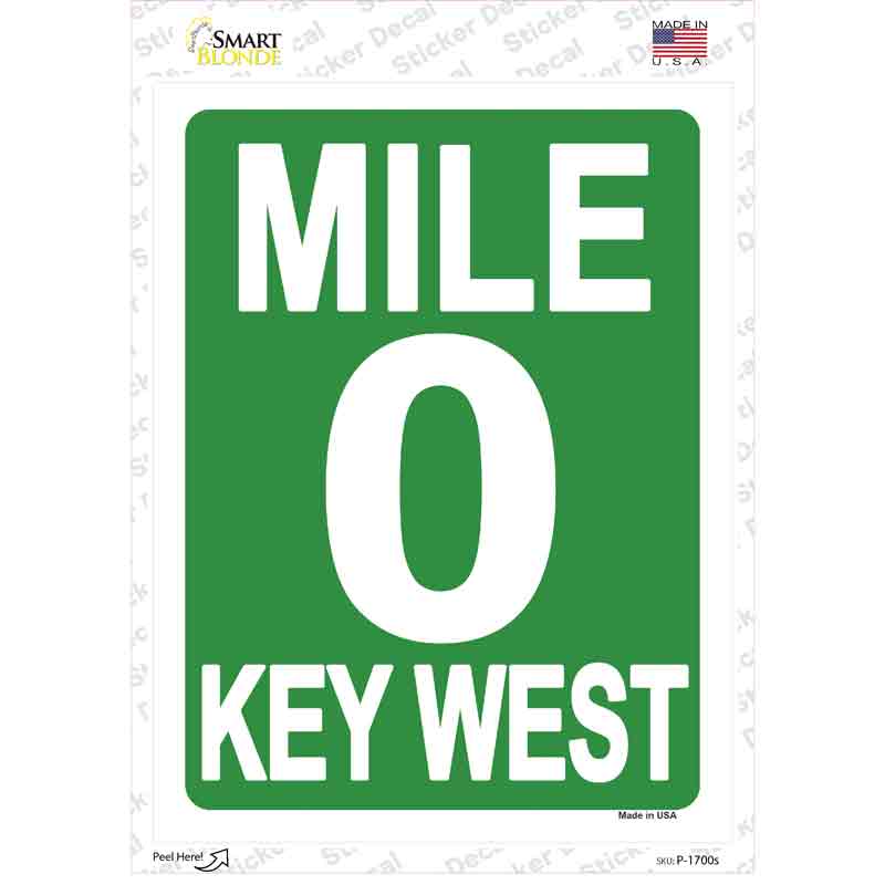 P-1700s-M Mile Zero Key West Novelty Rectangle Sticker Decal - Medium