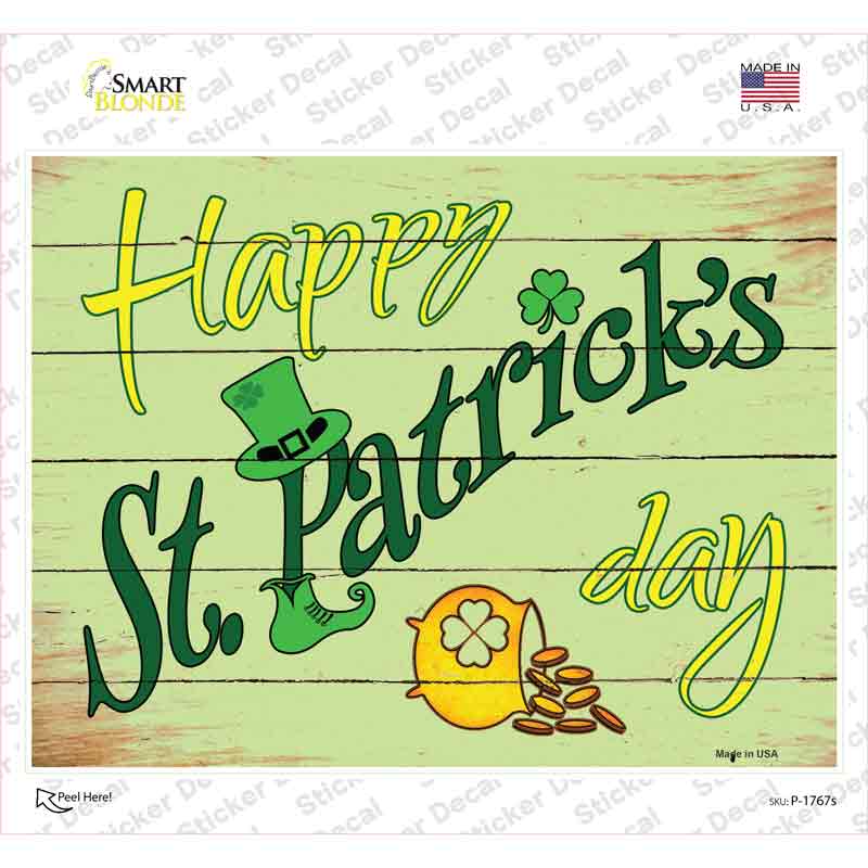 P-1767s-M Happy St Patricks Day Novelty Rectangle Sticker Decal - Medium
