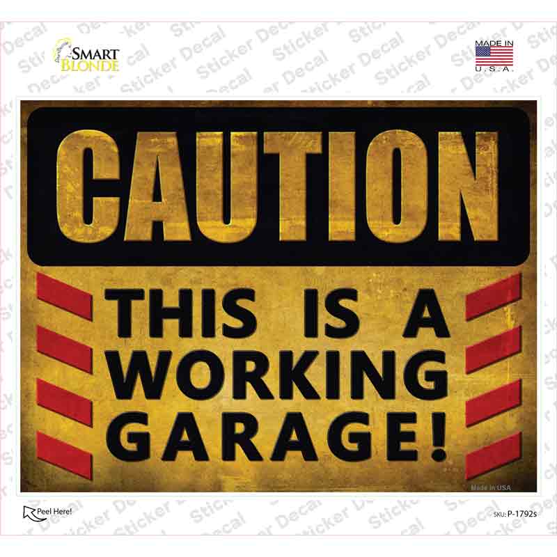 P-1792s-M Caution Working Garage Novelty Rectangle Sticker Decal - Medium